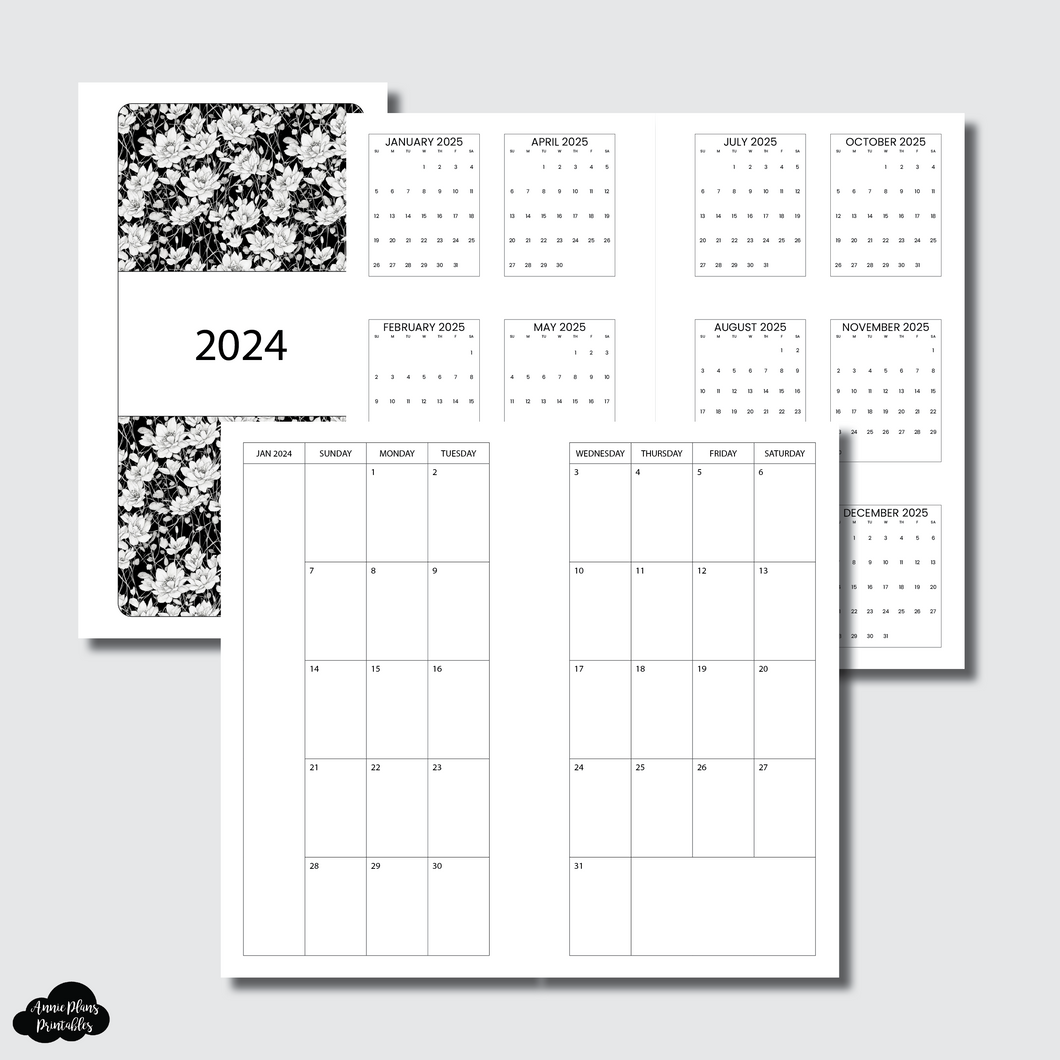 Pocket TN Size 2024 Minimalist Monthly Calendar (SUNDAY Start) PRINT