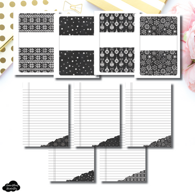 A6 Rings Size | Charcoal Holiday/Winter Notes Printable Insert