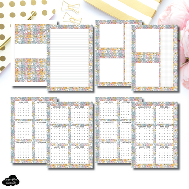 A5 Rings Size | Floral Rainbow Plaid 3 in 1: 2022 - 2024 Academic Yearly Overviews + Sticky Note Dashboard + Lined Printable Insert
