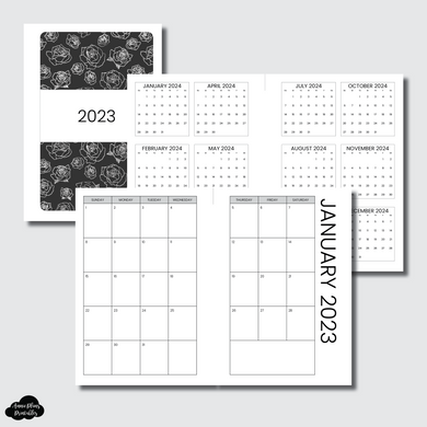 Pocket Plus Rings Size | 2023 SIMPLE FONT Monthly Calendar (SUNDAY Start) PRINTABLE INSERT