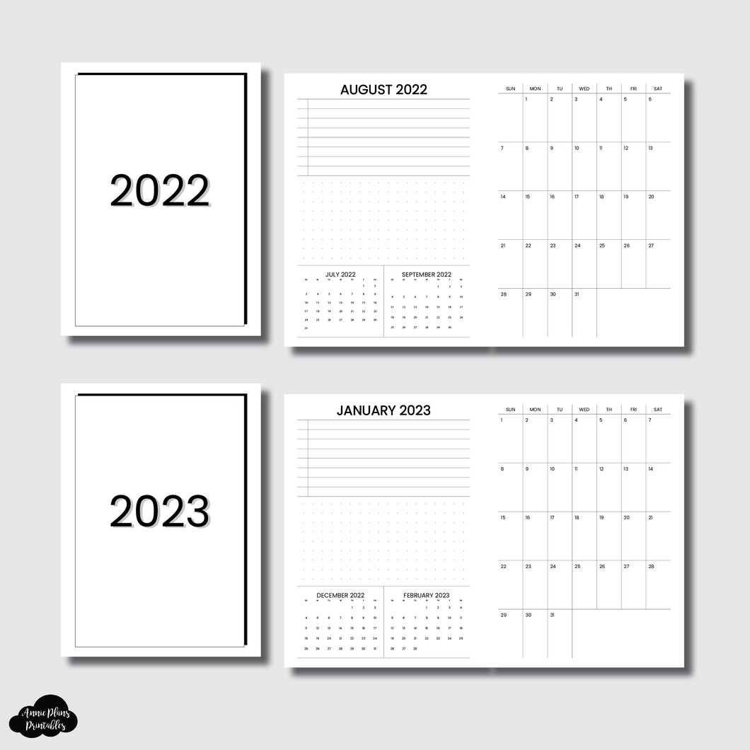 A6 TN Size | 2022 & 2023 Important Dates & Notes With Monthly Calendar (SUNDAY Start) PRINTABLE INSERT