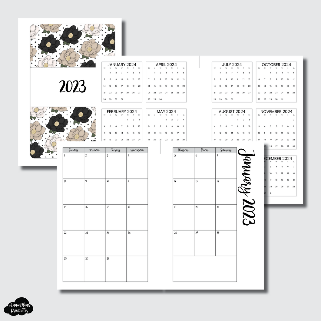 Personal Rings Size | 2023 CLASSIC FONT Monthly Calendar (SUNDAY Start) PRINTABLE INSERT