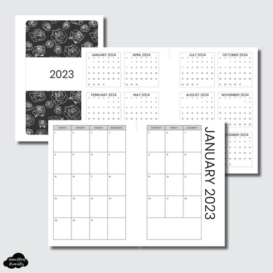 A5 Wide Rings Size | 2023 SIMPLE FONT Monthly Calendar (SUNDAY Start) PRINTABLE INSERT