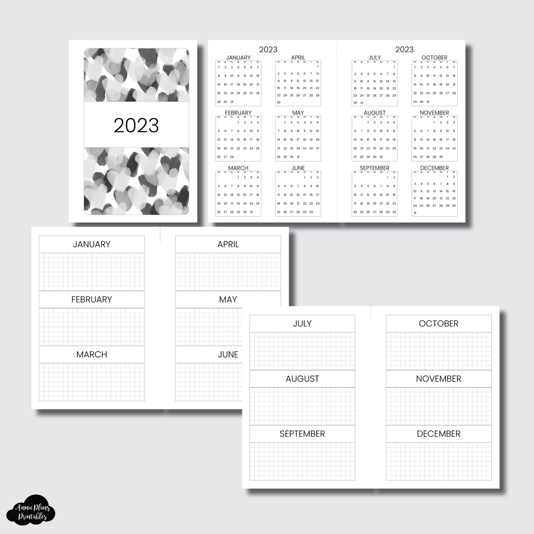 A5 Rings Size | 2023 Year at a Glance on 2 Pages Printable Insert
