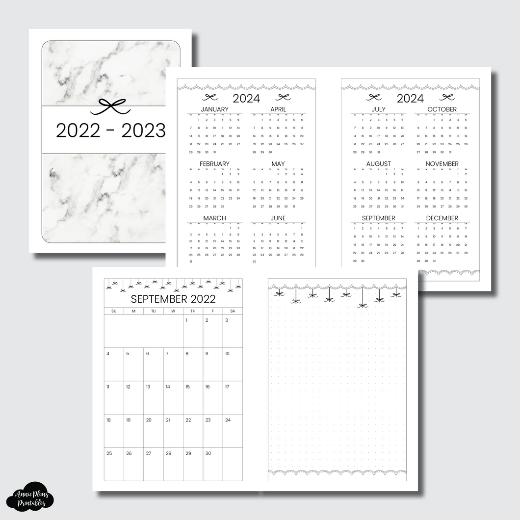 Passport TN Size | 2022-2023 Bow Monthly + Grid Printable Insert