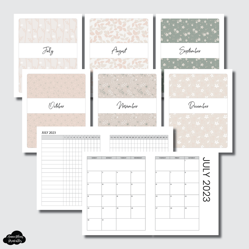 A5 Wide Rings Size | JUL - DEC 2023 Monthly Calendar + Tracker Printable Insert