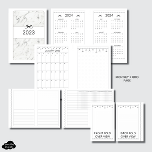 A6 Rings Size | 2023 Bow Monthly + Grid With Additional Fold Over Option Printable Insert