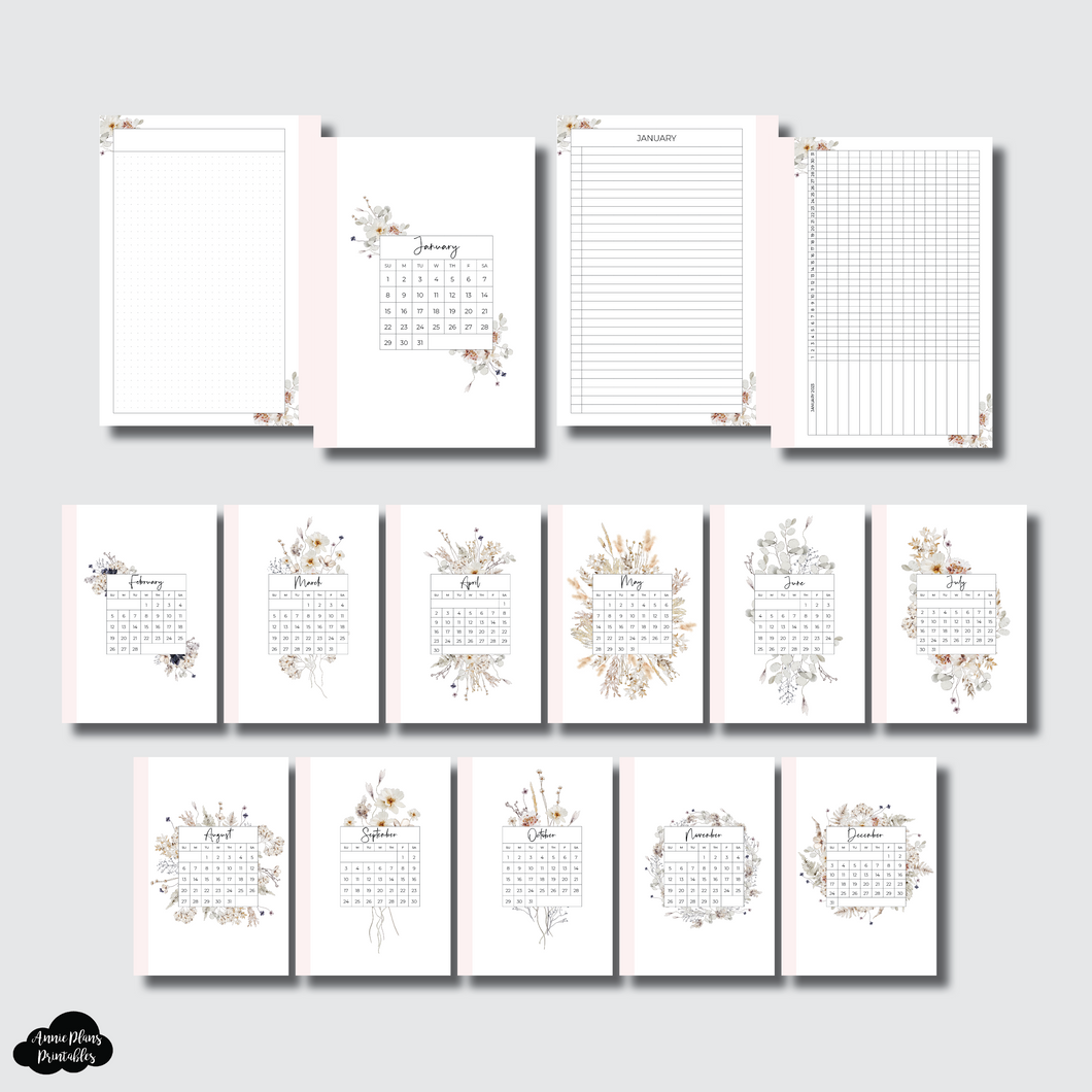 B6 AE x APP Size | 2023 Floral Monthly Dashboards Printable Insert