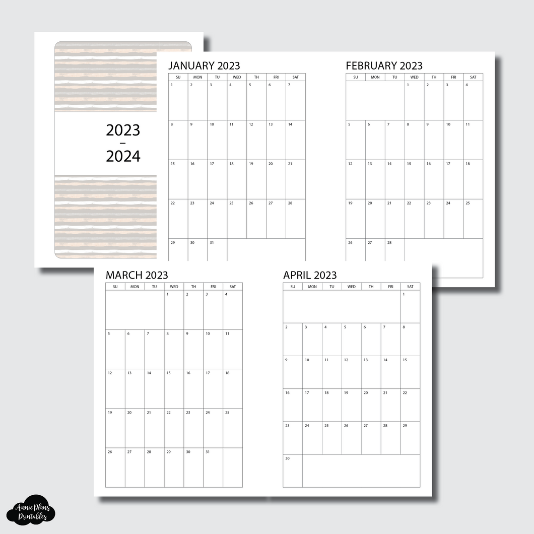 A5 Wide Rings Size | 2023 - 2024 SINGLE PAGE Monthly Printable Insert