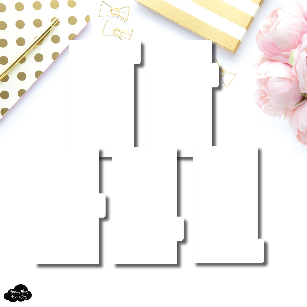 A6 Ring Dividers | Plain White 5 Side Tab Printable Dividers