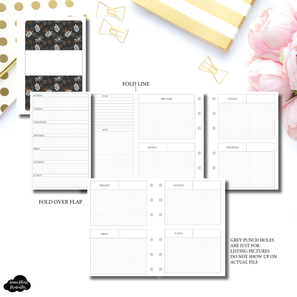 A6 Rings Size FOLD OVER Horizontal Layout Printable Insert