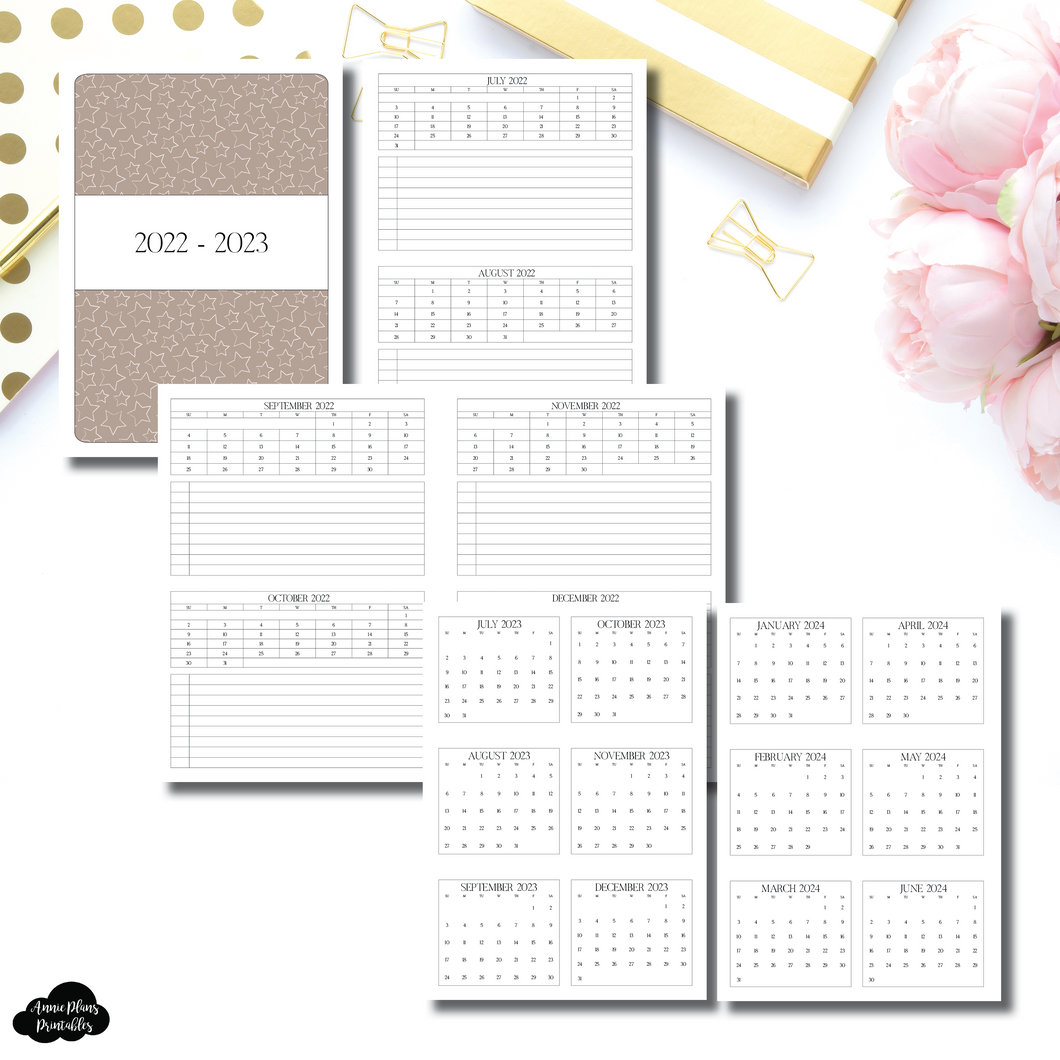 B6 TN Size | 2022 - 2023 Academic 2 Month on a Page with Important Dates PRINTABLE INSERT