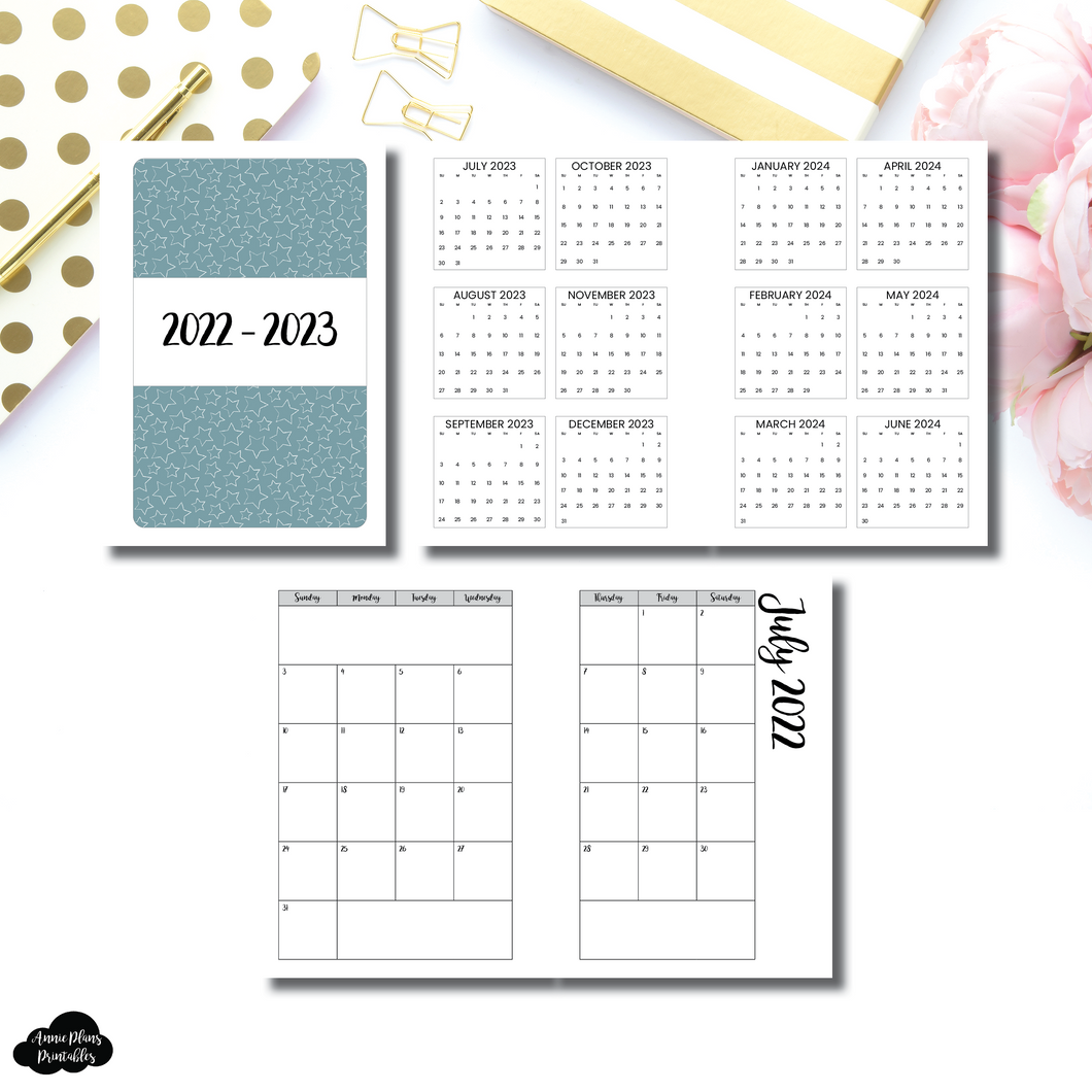 A5 Rings Size | 2022 - 2023 CLASSIC FONT Academic Monthly Calendar (SUNDAY Start) PRINTABLE INSERT