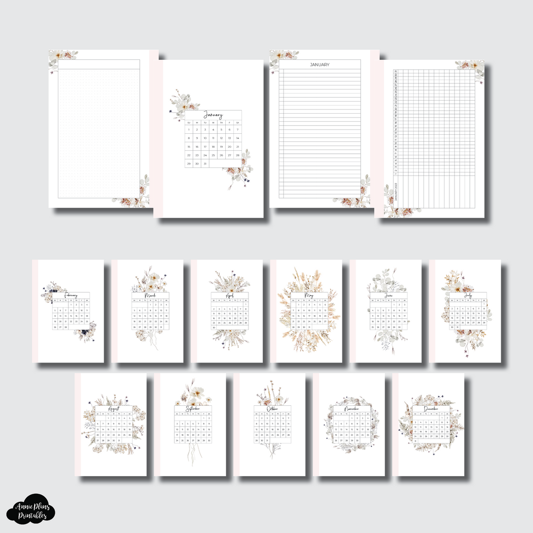 A5 Rings Size | 2023 Floral Monthly Dashboards Printable Insert