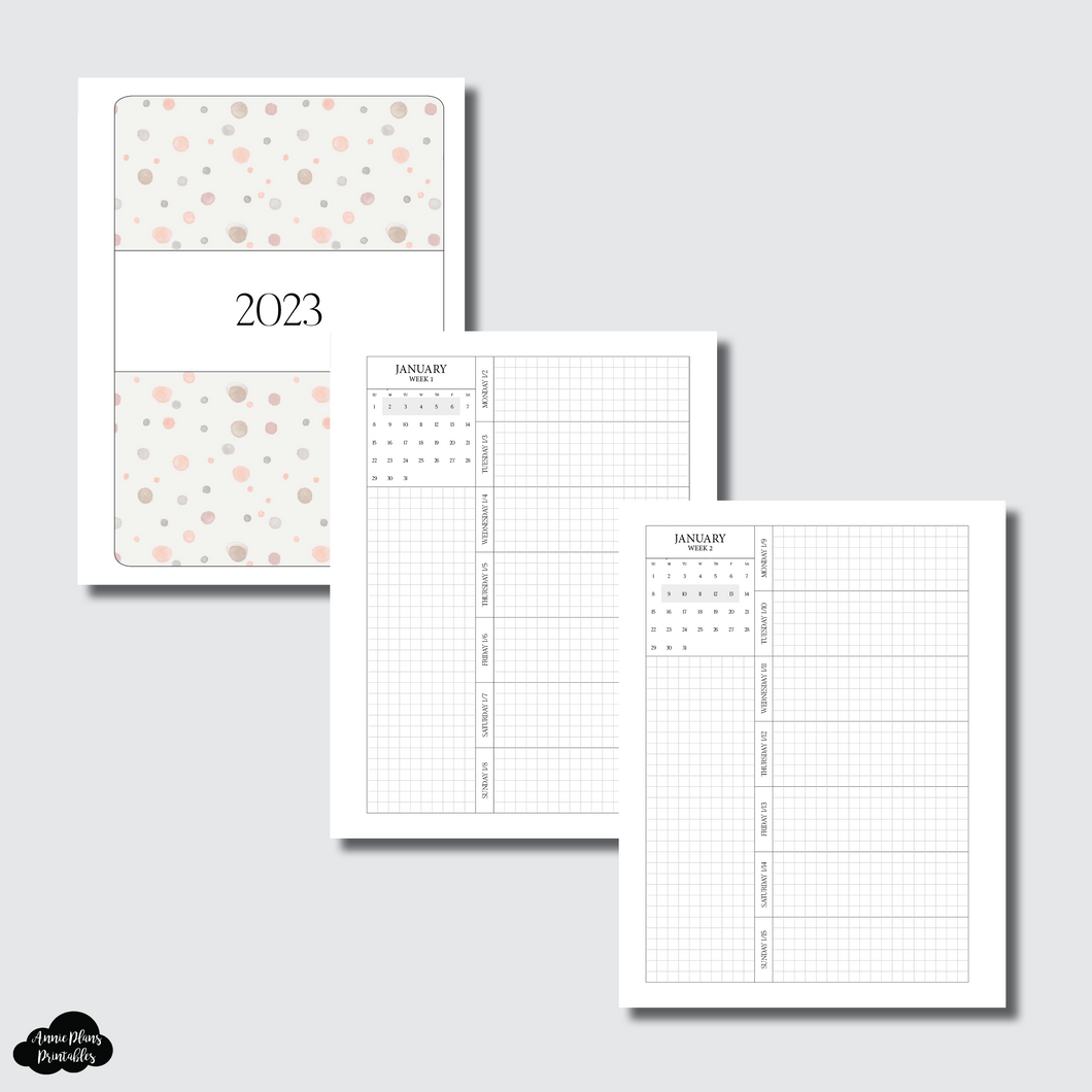 B6 Rings Size | 2023 Week on 1 Page GRID with Calendar Printable Insert
