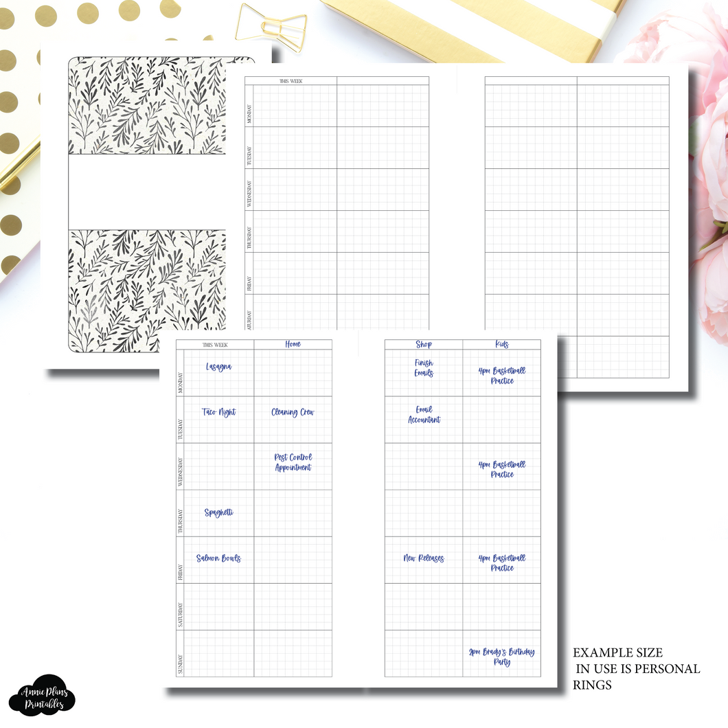 A6 Rings Size | Undated Sectioned Weekly Grid Printable Insert
