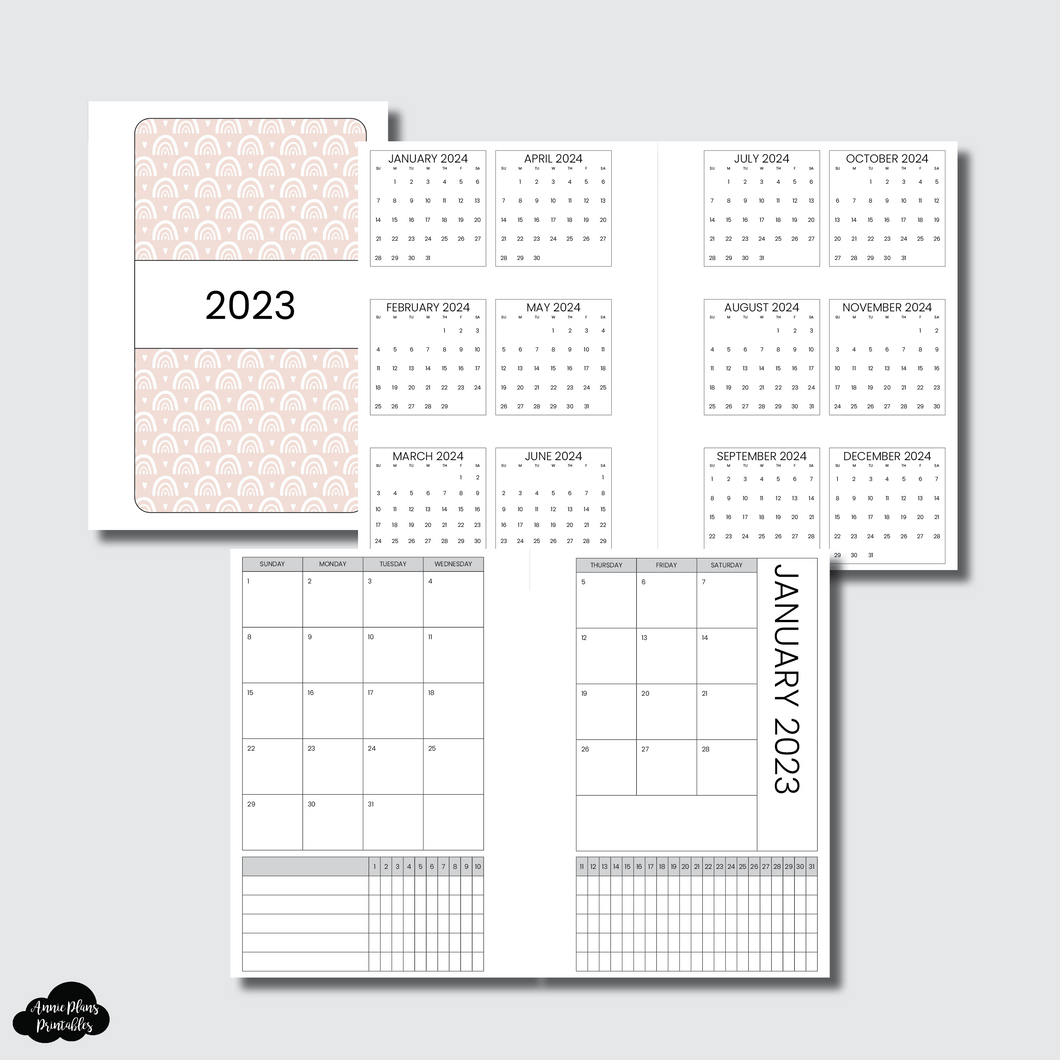 Pocket Rings Size | 2023 Monthly Calendar (SUNDAY Start) + TRACKER ON 2 PAGES PRINTABLE INSERT