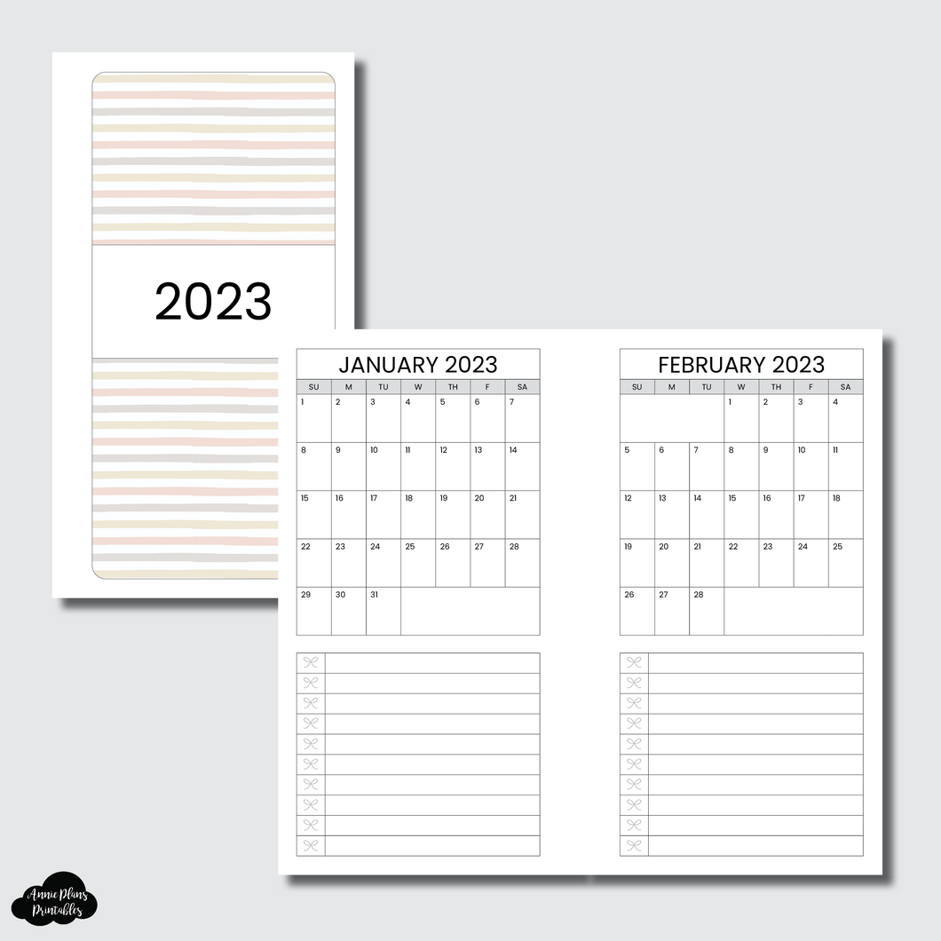 Personal Rings Size | 2023 Single Page Monthly + Lists Printable Insert