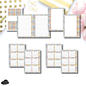 A6 Rings Size | Floral Rainbow Plaid 3 in 1: 2022 - 2024 Academic Yearly Overviews + Sticky Note Dashboard + Lined Printable Insert