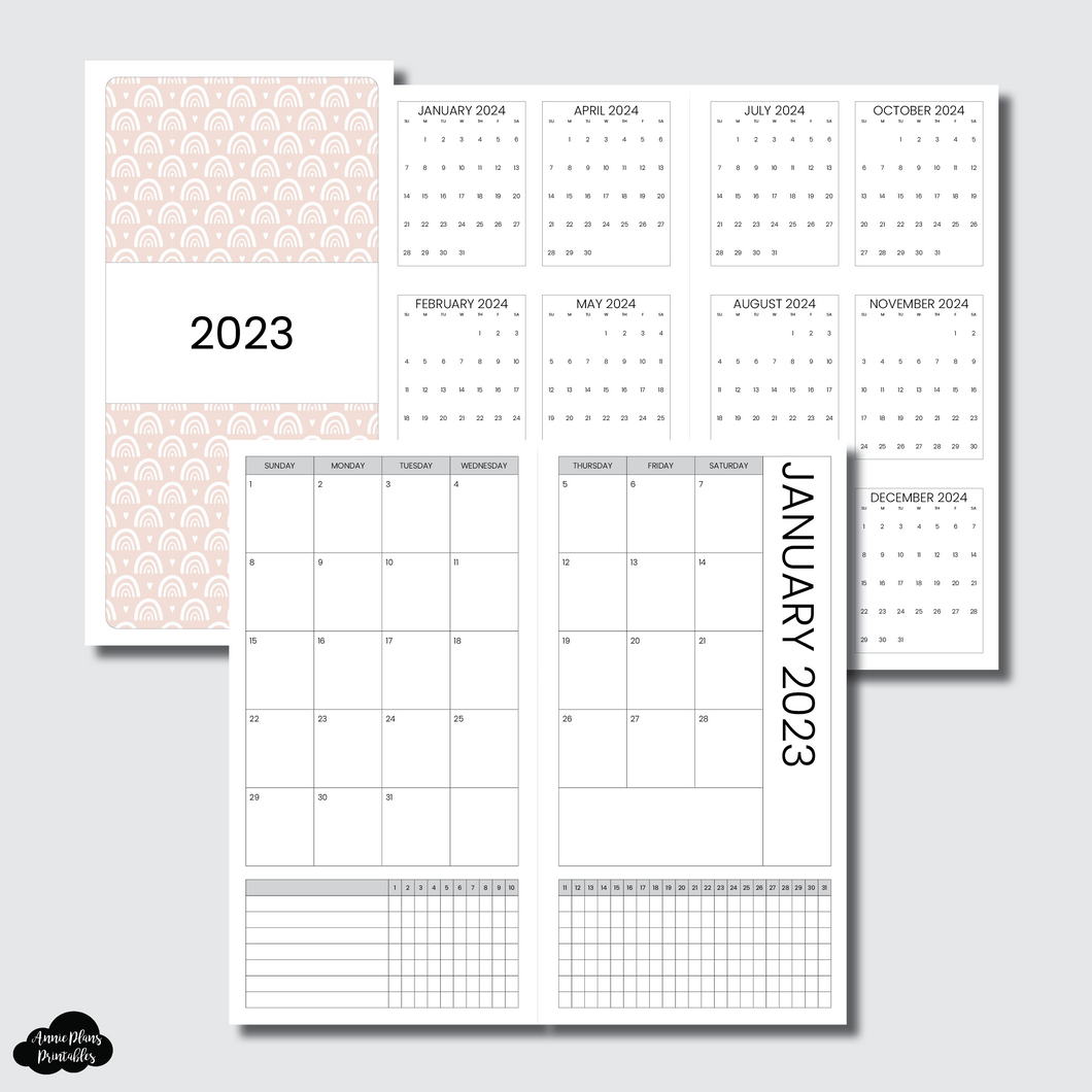 Standard TN Size | 2023 Monthly Calendar (SUNDAY Start) + TRACKER ON 2 PAGES PRINTABLE INSERT