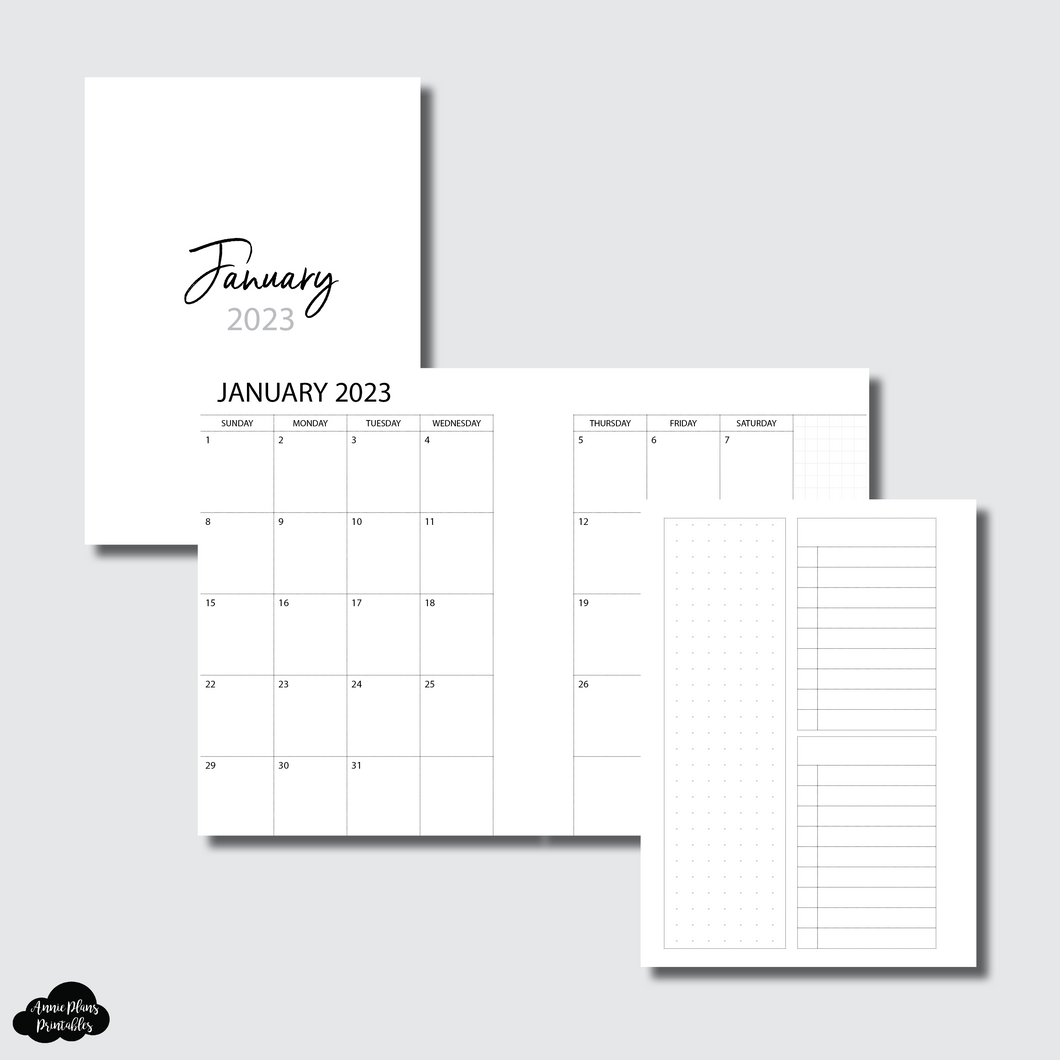 A5 Wide Rings Size | 2023 Monthly With Cover & Notes Page Printable Insert