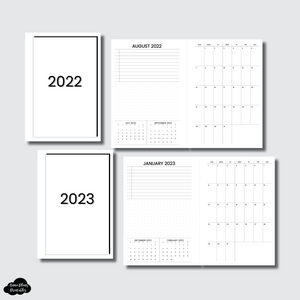 Personal Wide Rings Size | 2022 & 2023 Important Dates & Notes With Monthly Calendar (SUNDAY Start) PRINTABLE INSERT