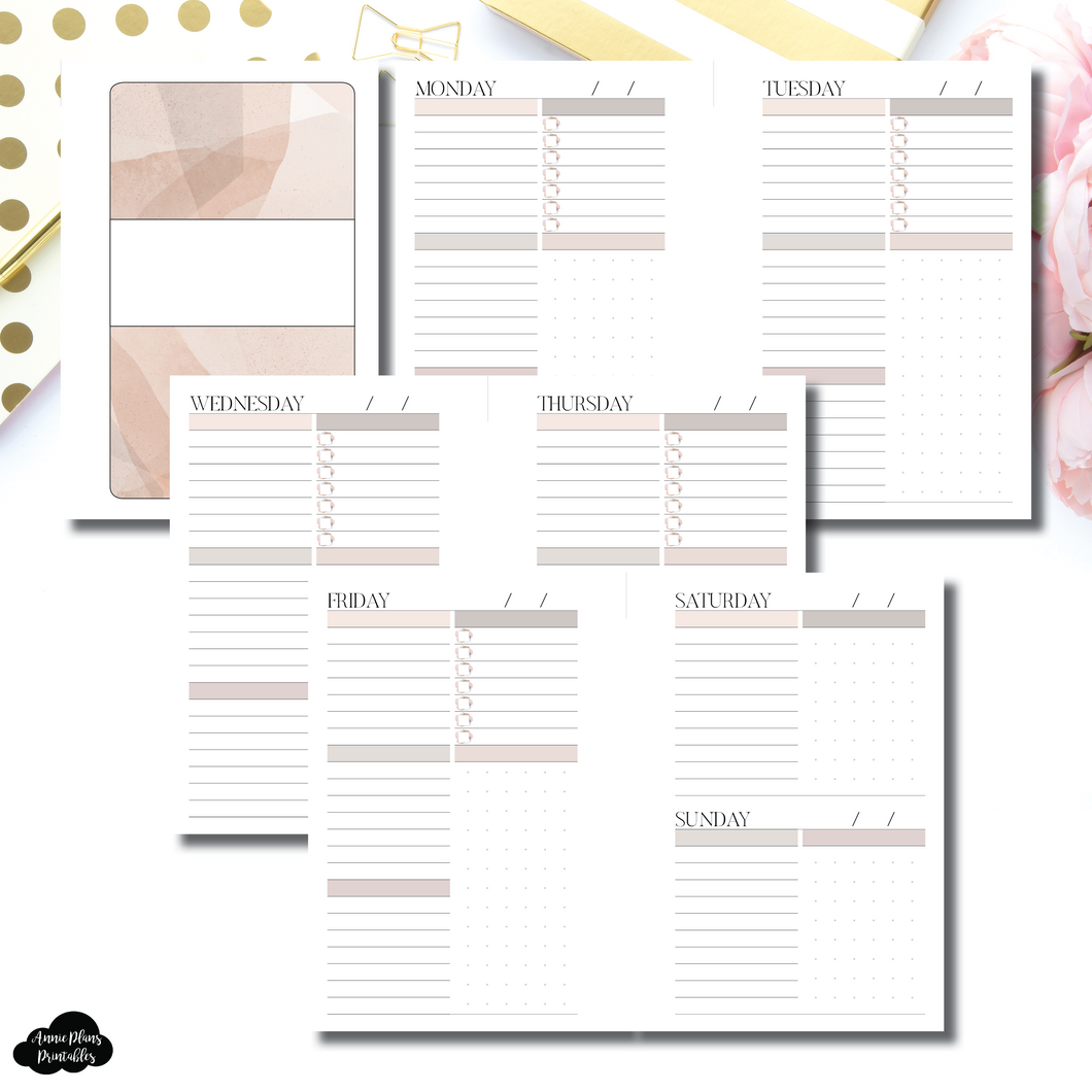 Pocket Rings Size | Undated Neutral Abstract Daily Printable Insert