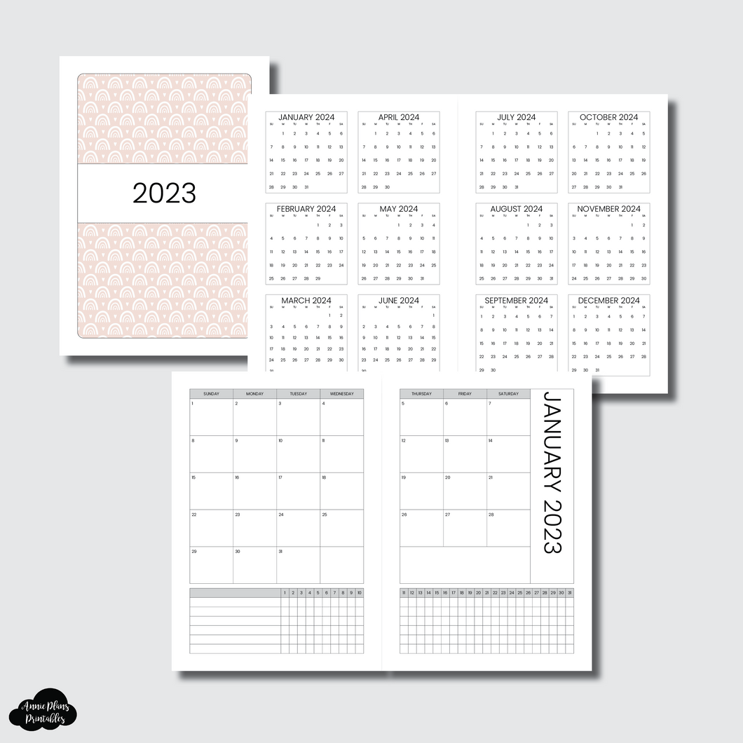 A5 Wide Rings Size | 2023 Monthly Calendar (SUNDAY Start) + TRACKER ON 2 PAGES PRINTABLE INSERT