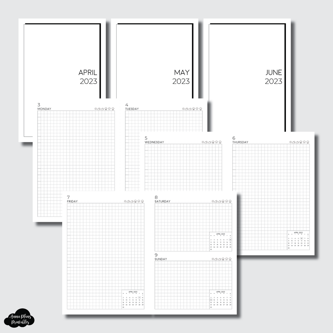 A6 TN Size | APR - JUN 2023 EASY GRID DAILY Printable Insert