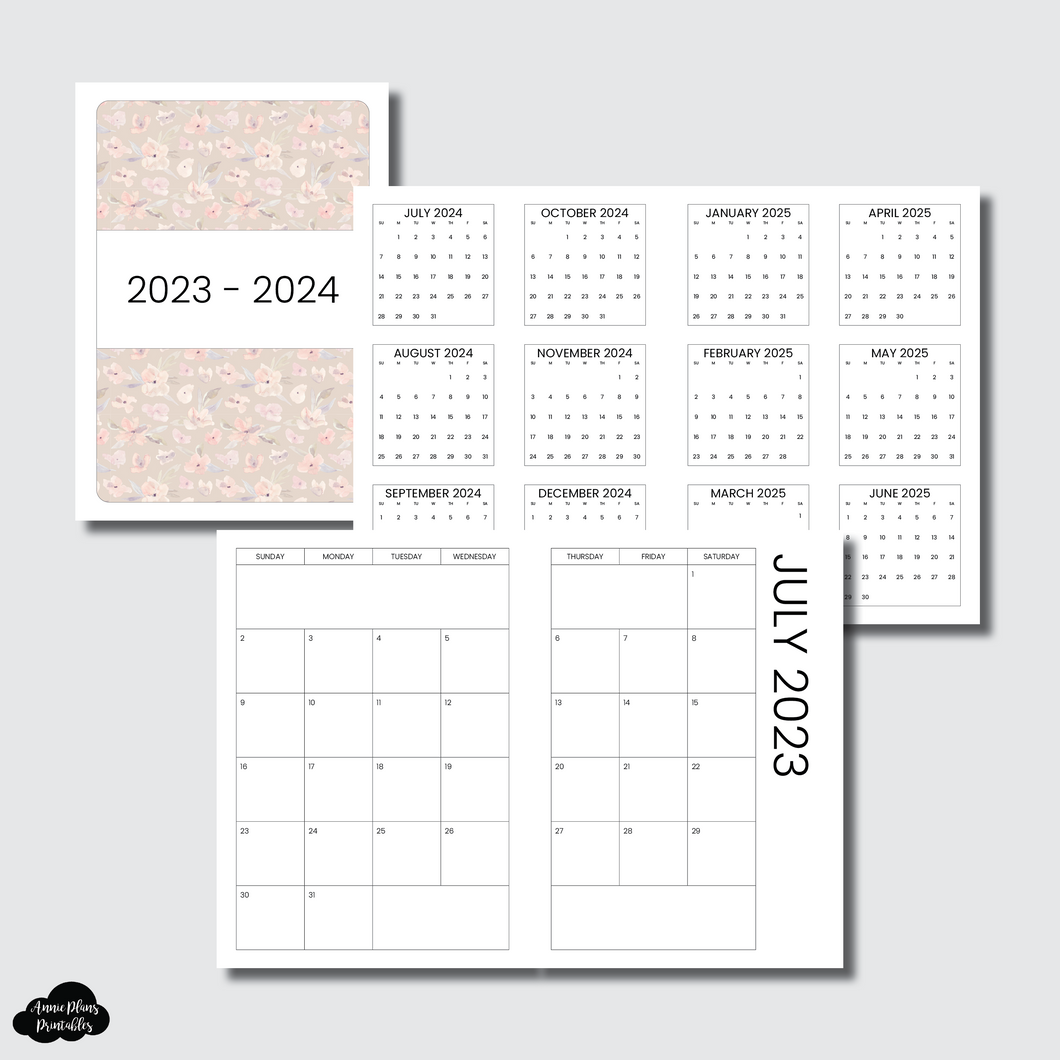 A6 TN Size | 2023 - 2024 SIMPLE FONT Academic Monthly Calendar (SUNDAY Start) PRINTABLE INSERT