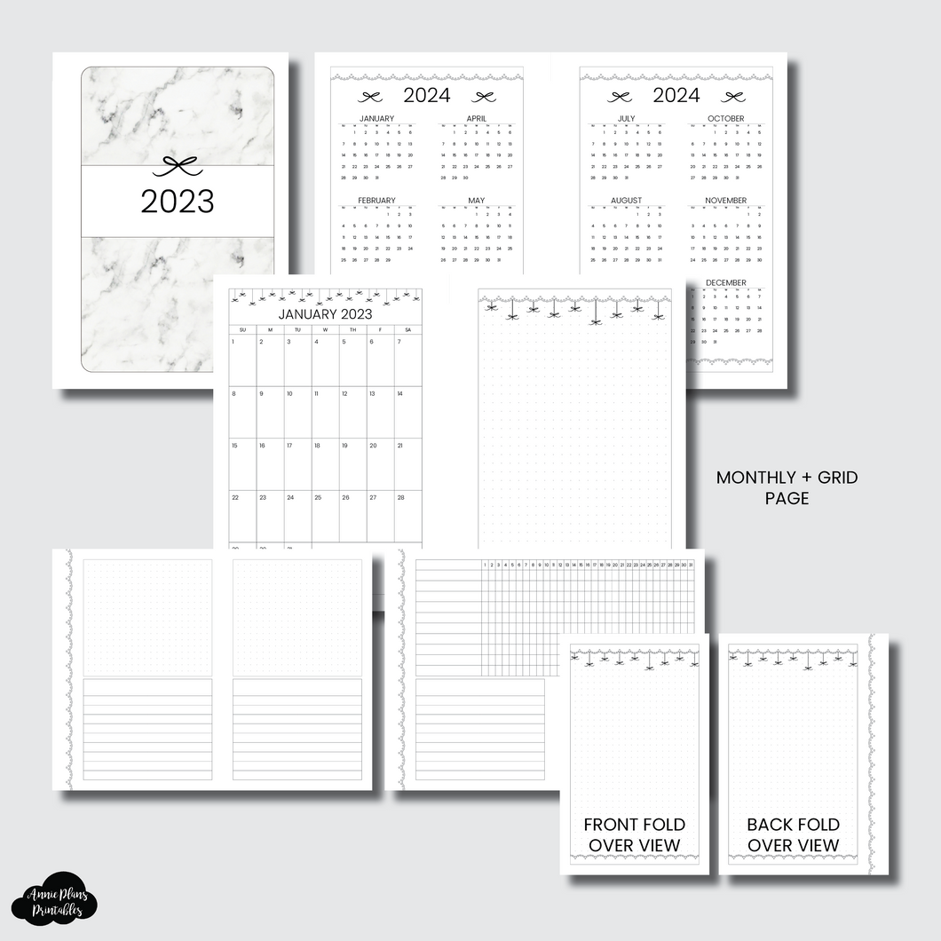 Pocket Plus Rings Size | 2023 Bow Monthly + Grid With Additional Fold Over Option Printable Insert