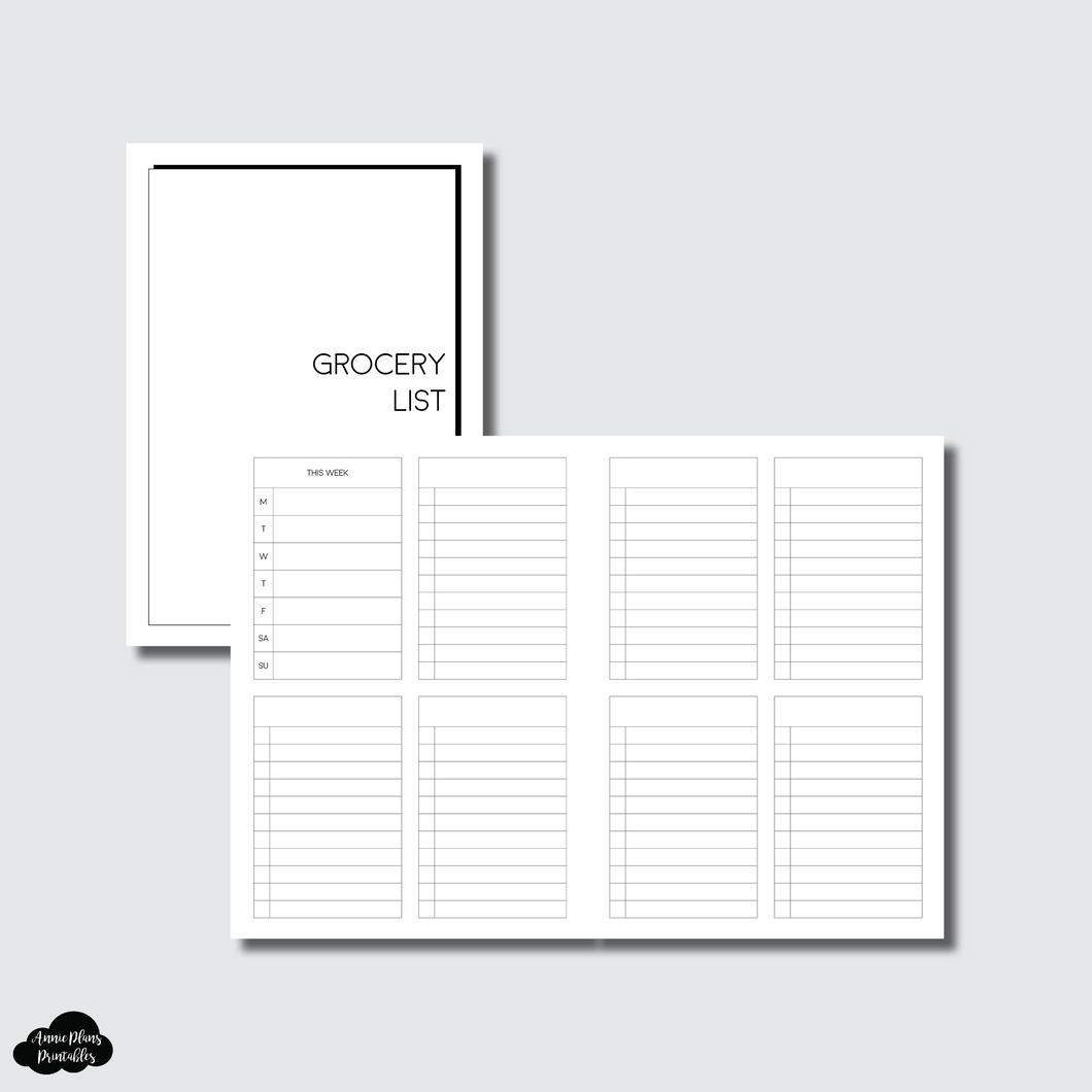 A6 AE x APP Size | Sectioned Grocery List Printable Insert