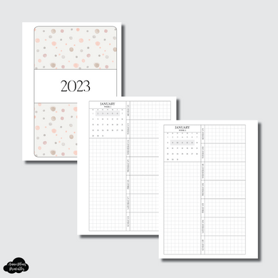 A6 Rings Size | 2023 Week on 1 Page GRID with Calendar Printable Insert