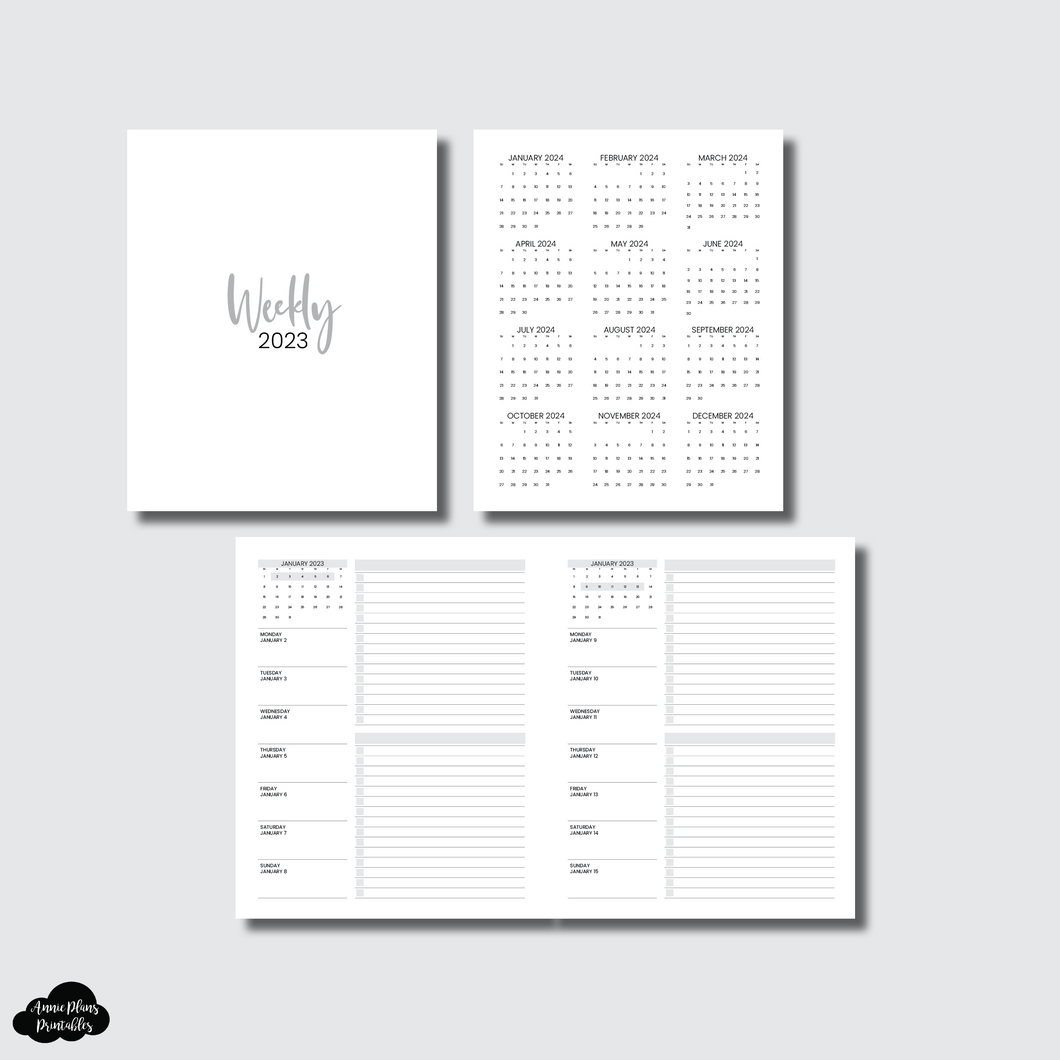 A5 Wide Rings Size | JAN - DEC 2023 Weekly + Lists Printable Insert