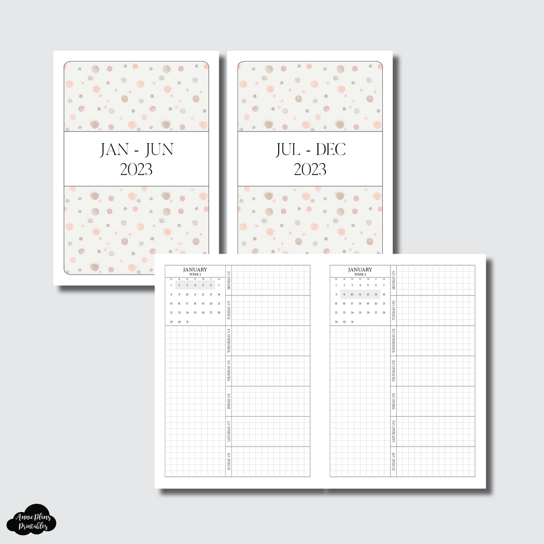 B6 TN Size | 2023 Week on 1 Page GRID with Calendar Printable Insert