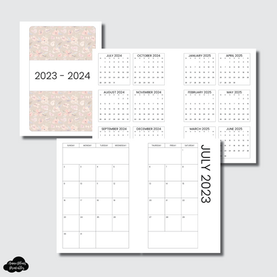 A6 Rings Size | 2023 - 2024 SIMPLE FONT Academic Monthly Calendar (SUNDAY Start) PRINTABLE INSERT