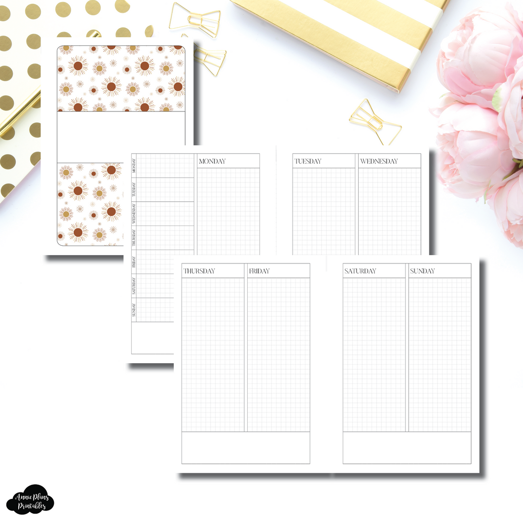 Personal Wide Rings Size | Undated Vertical GRID Week on 4 Page Layout Printable Insert