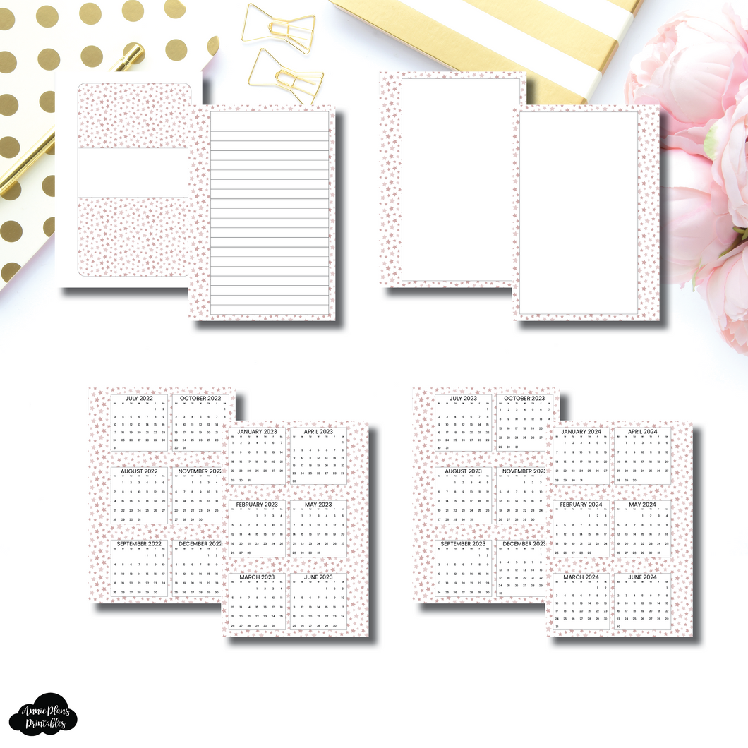 Pocket Rings Size | Pink Starburst 3 in 1: 2022 - 2024 Academic Yearly Overviews + Sticky Note Dashboard + Lined Printable Insert