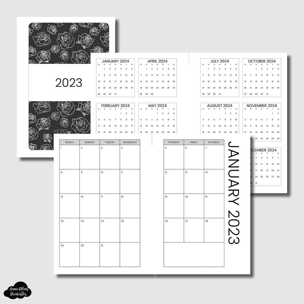 Half Letter Rings Size | 2023 SIMPLE FONT Monthly Calendar (SUNDAY Start) PRINTABLE INSERT