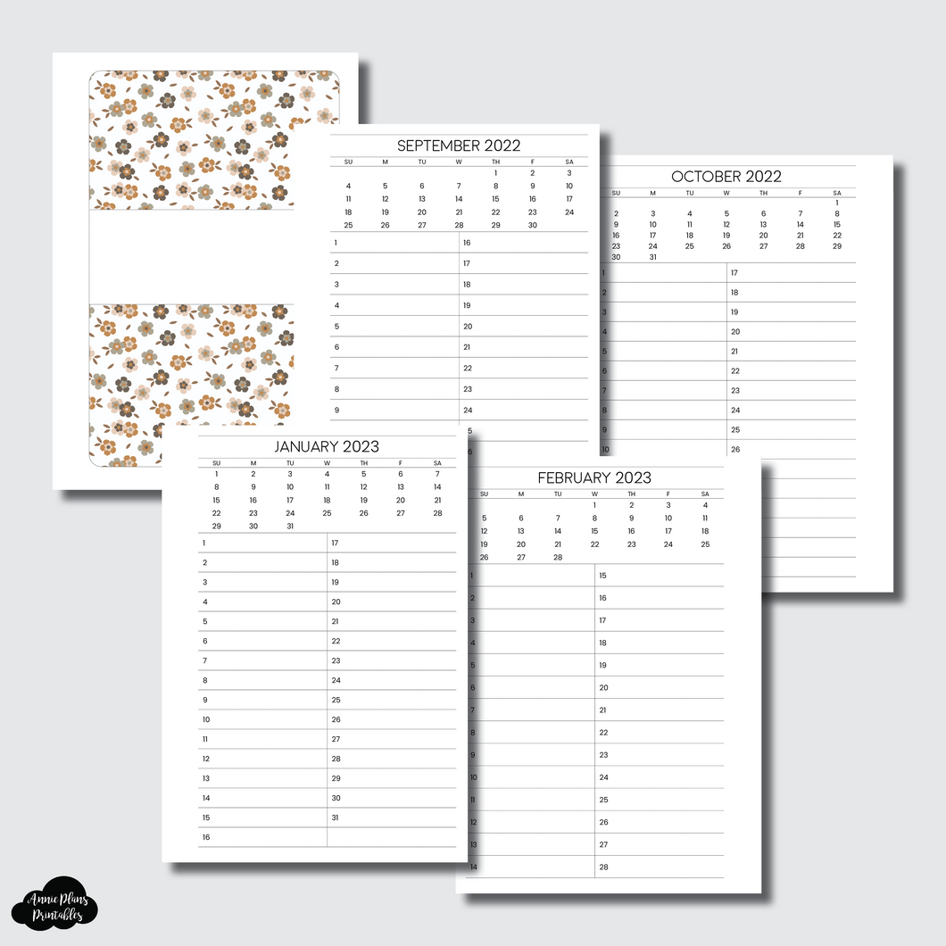 B6 Rings Size | 2022 - 2023 SIMPLE Perpetual Calendar Printable Insert