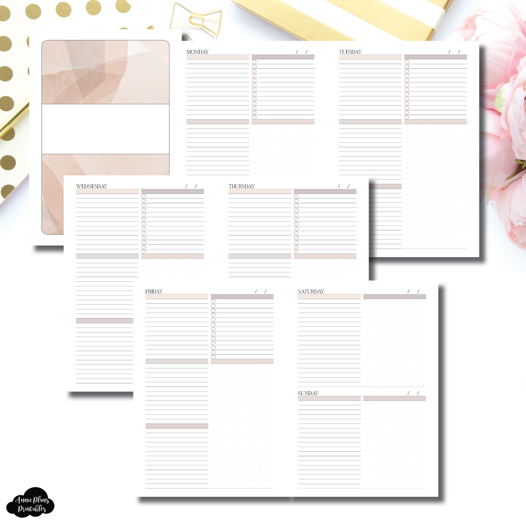 A5 Rings Size | Undated Neutral Abstract Daily Printable Insert