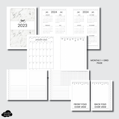 Personal Wide Rings Size | 2023 Bow Monthly + Grid With Additional Fold Over Option Printable Insert