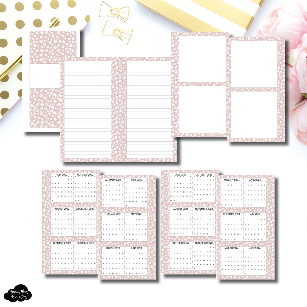 Personal Rings Size | Cute Blooms 3 in 1: 2022 - 2024 Academic Yearly Overviews + Sticky Note Dashboard + Lined Printable Insert