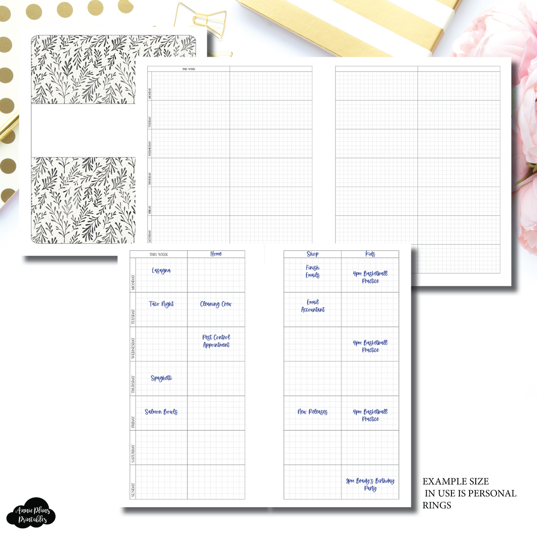A5 Wide Rings Size | Undated Sectioned Weekly Grid Printable Insert