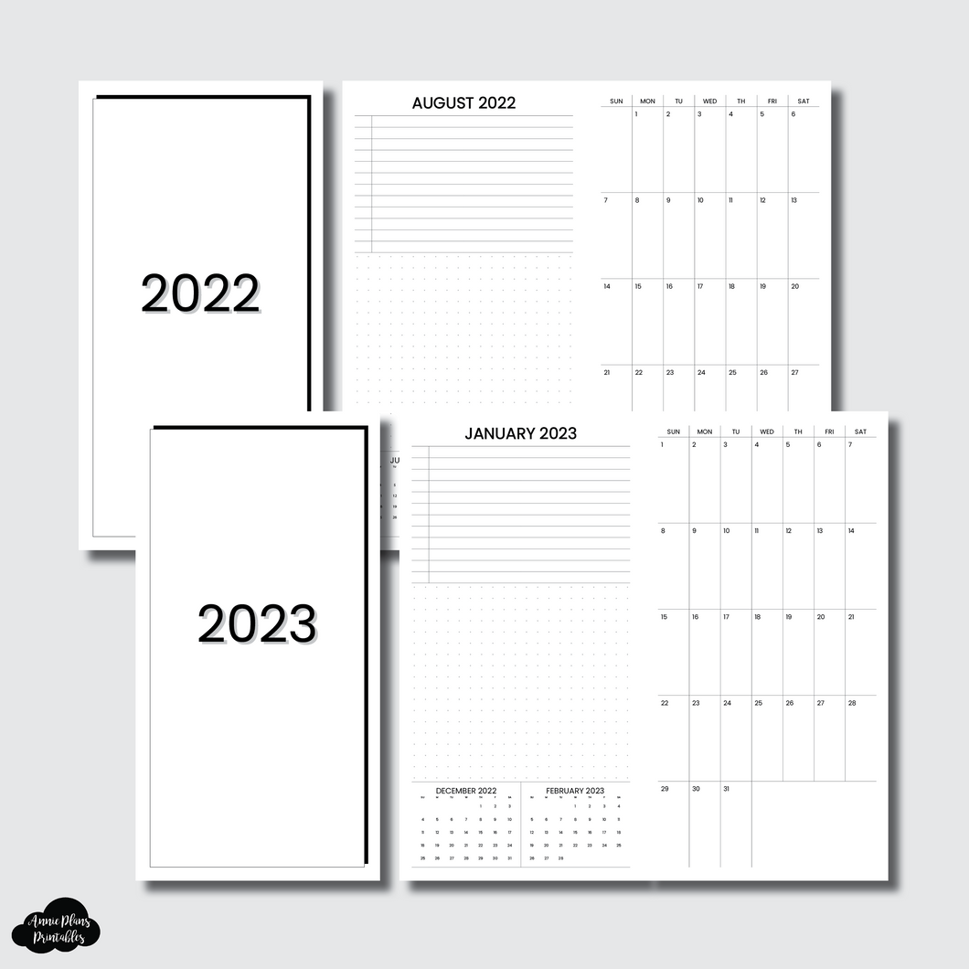 Standard TN Size | 2022 & 2023 Important Dates & Notes With Monthly Calendar (SUNDAY Start) PRINTABLE INSERT