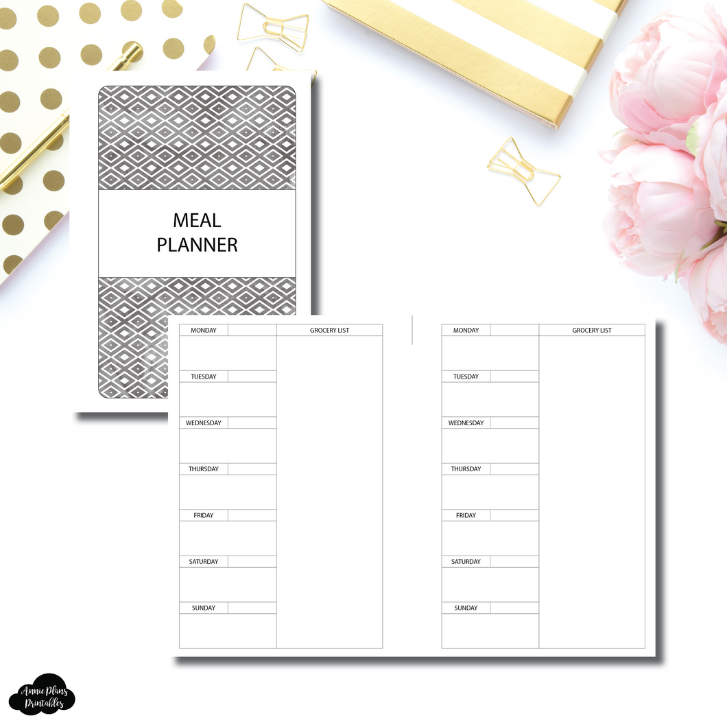 Personal TN Size | Single Page Weekly Meal Planner Printable Insert