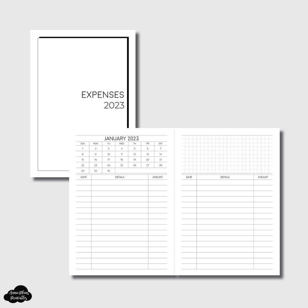 A6 TN Size | 2023 Monthly Expense Calendar Printable Insert