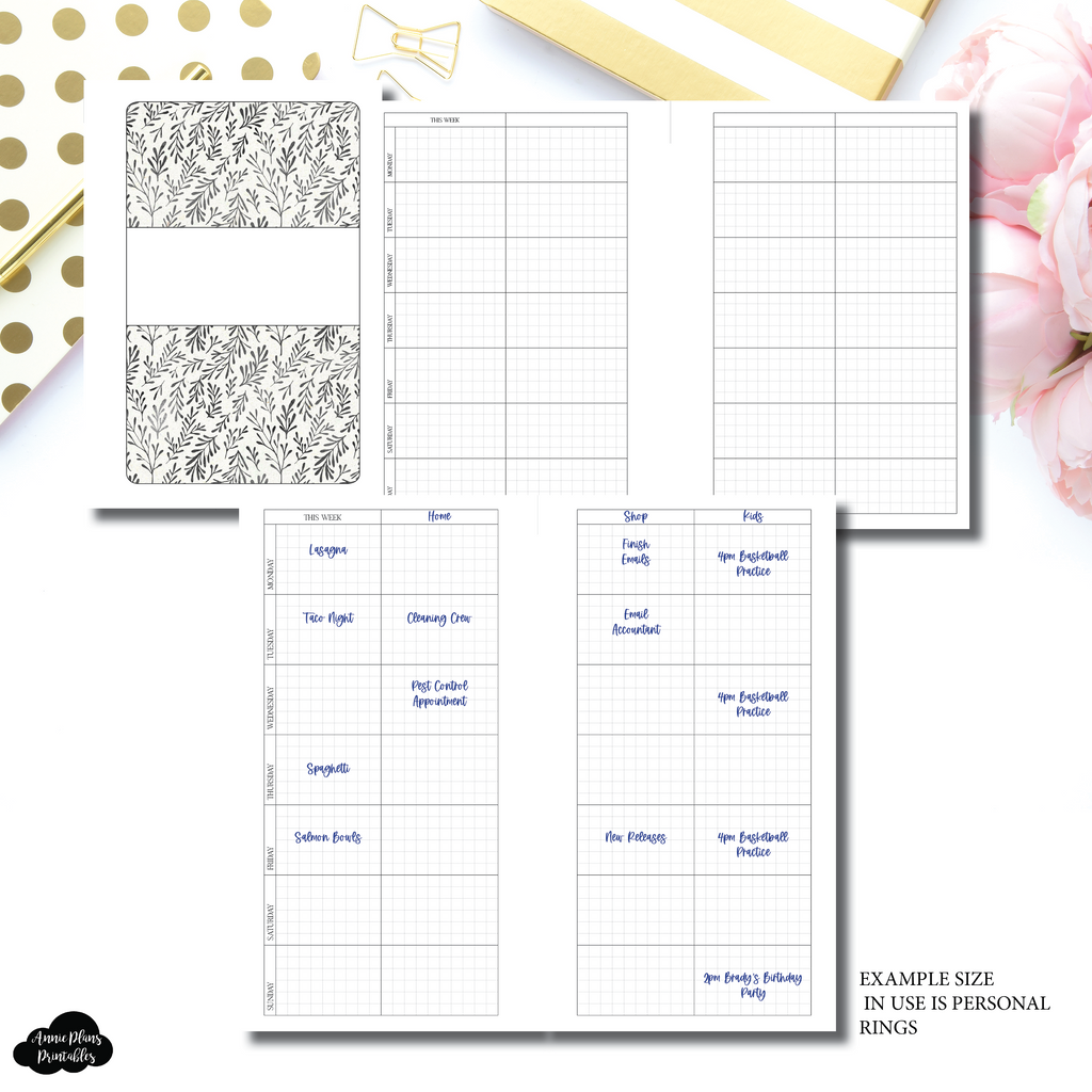 Pocket Plus Rings Size | Undated Sectioned Weekly Grid Printable Inser ...