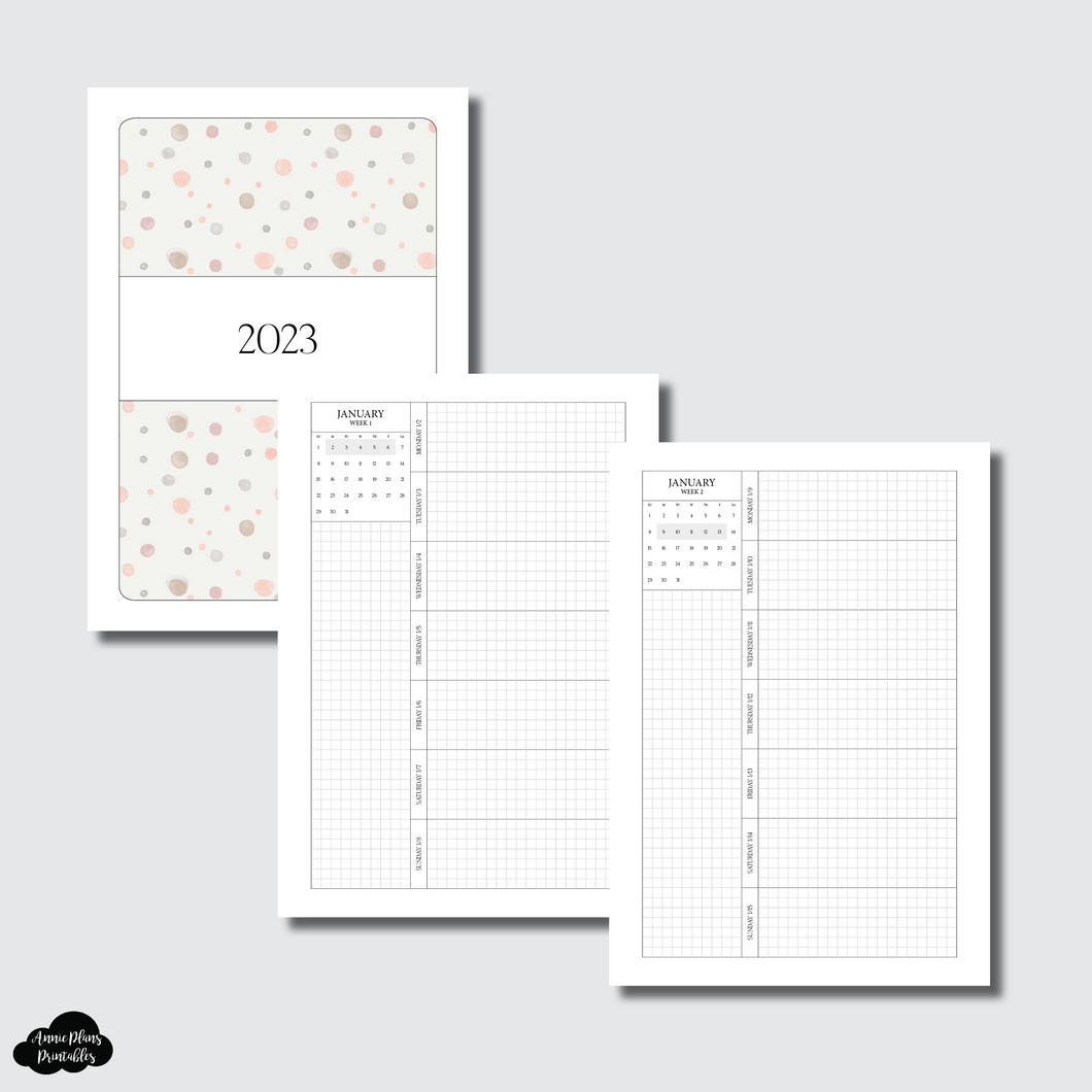 A5 Rings Size | 2023 Week on 1 Page GRID with Calendar Printable Insert