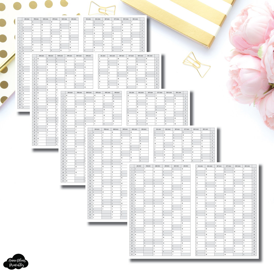 A6 Notebook Size | 2022 - 2026 Single Page Year at a Glance Printable – AnniePlansPrintables, LLC a6-notebook-size-2022-2026-single-page-year-at-a-glance-printable-annieplansprintables-llc
